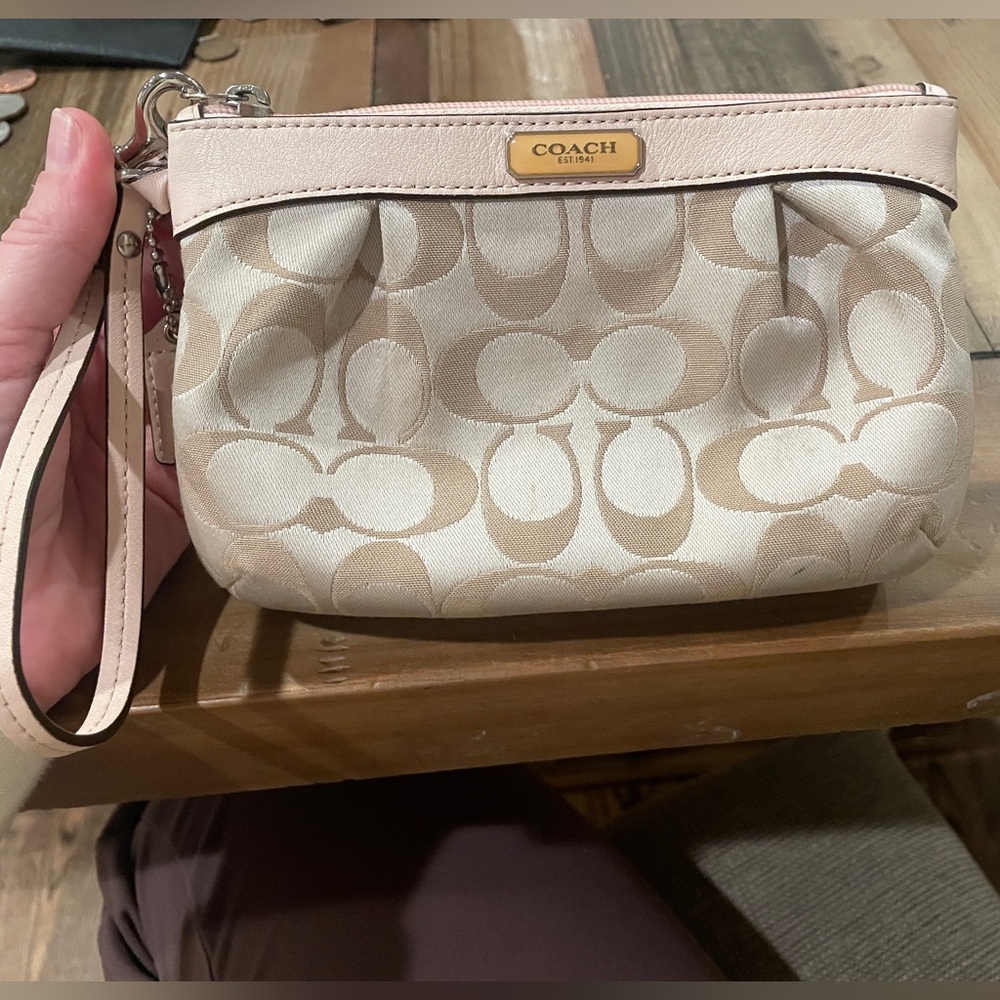 Coach Signature Beige and Pink Wristlet - Picture 2 of 7